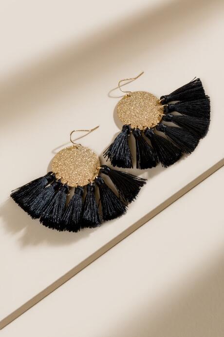 Francesca's Alexandra Tasseled Coin Drop Earrings - Black