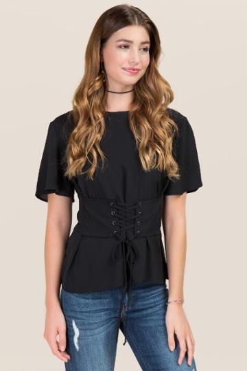 Secret Charm Llc Jeannie Boxy Corset Crepe Blouse - Black