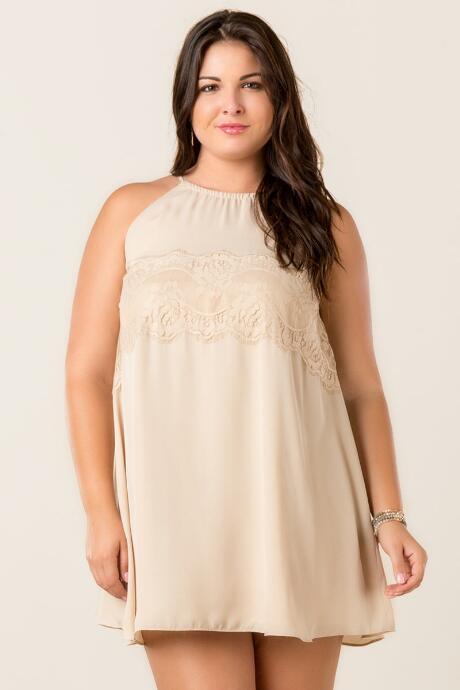 Alya Plus Size Amara Lace Shift Dress - Taupe