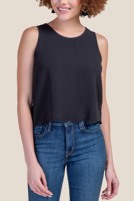 Sweet Claire Inc. Esme Scallop Hem Tank Top - Black