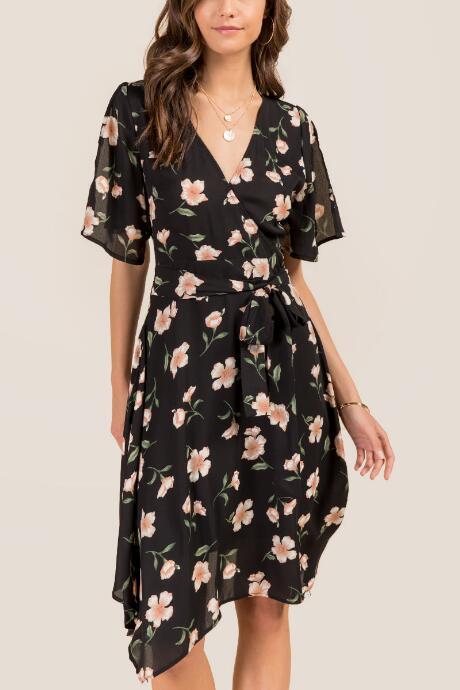 Francesca Inchess Laila Floral Faux Wrap Dress - Black