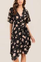 Francesca Inchess Laila Floral Faux Wrap Dress - Black