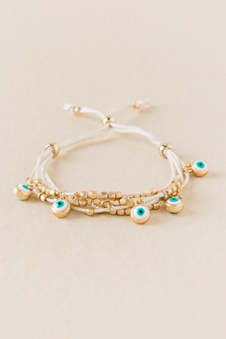 Francesca's Evil Eye Charm Pull Tie Bracelet - Ivory