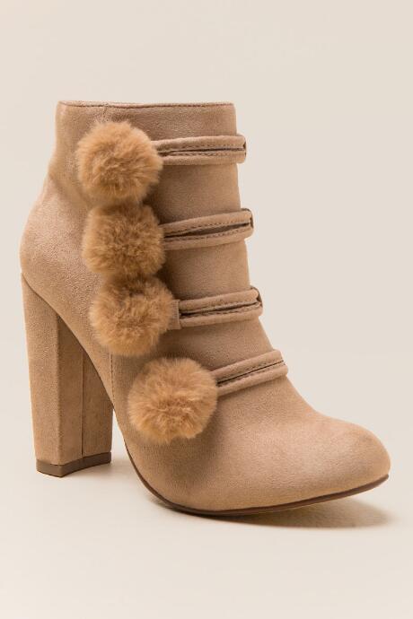 Xoxo Yolandra Fur Puff Ankle Boot - Beige
