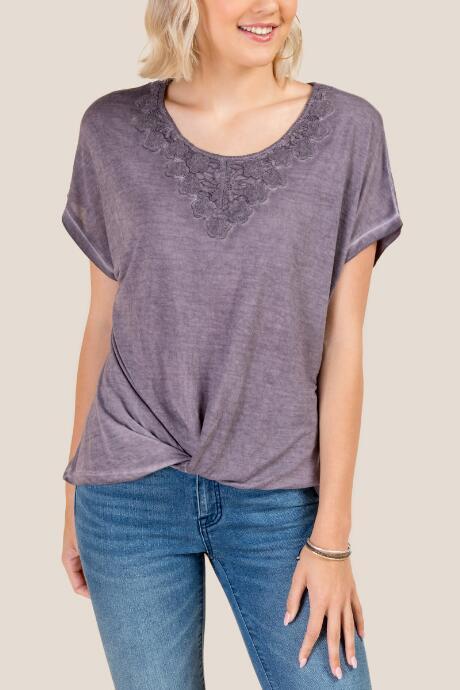 Francesca Inchess Madeline Crochet Twist Tee - Vintage Purple