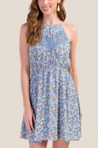 Francesca's Lucy Floral A-line Dress - Chambray