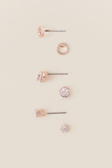 Francesca's Savannah Cubic Zirconia Stud Earring Set In Rose Gold - Crystal