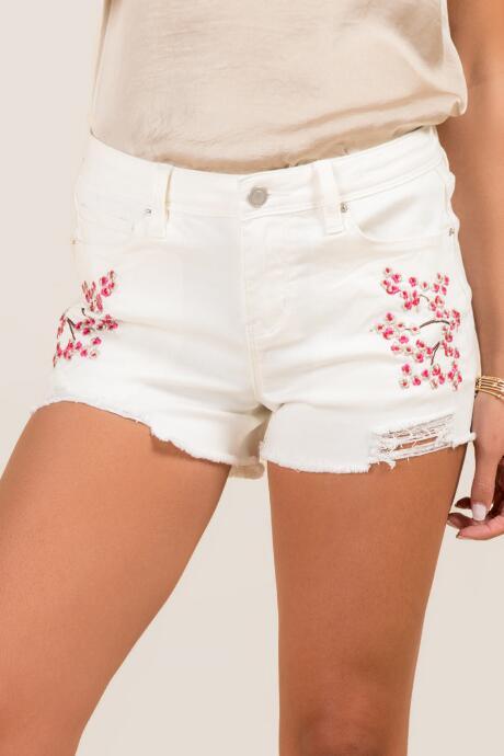 Francesca Inchess Baylie Embroidered Denim Shorts - White
