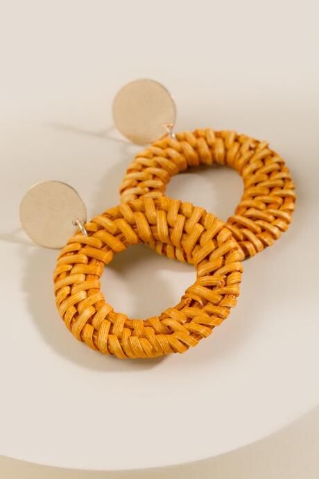 Francesca's Annalise Rattan Woven Statement Earrings - Marigold