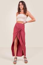 Francesca's Valerie Tie Front Maxi Skirt - Chambray