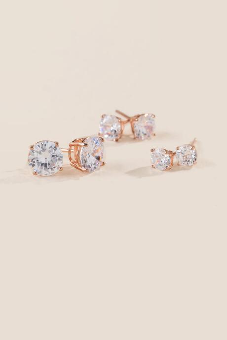 Francesca's Chrissy Cubic Zirconia Studs Set - Rose/gold