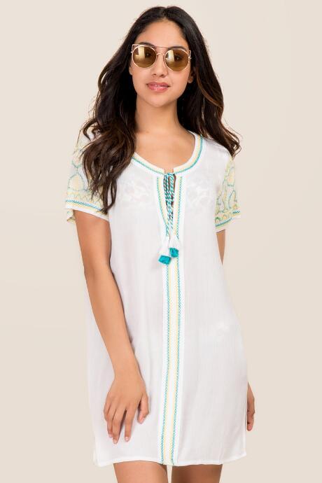 Francesca's Aida Embroidered Tunic Cover-up - White