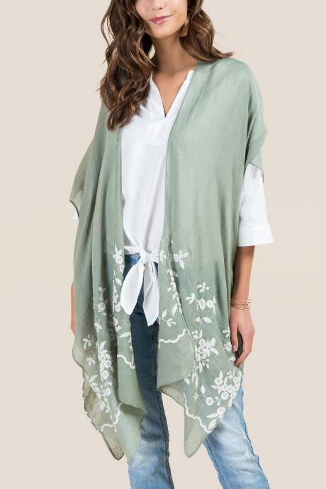 Francescas Antonia Embroidered Ruana - Olive