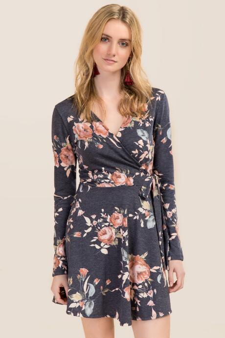 Alya Amara Floral Knit Wrap Dress - Navy