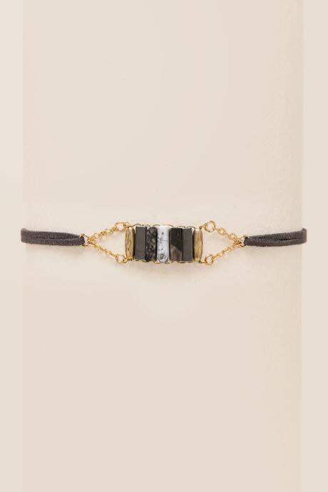 Francesca's Kimberly Semi-precious Suede Choker - Gray