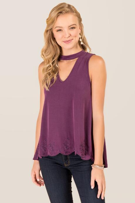 Trixxi Kallie Embroidered Rose Cupro Tank - Purple