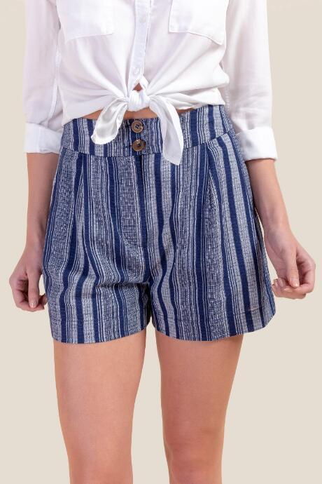 Francesca's Ripley Button Waist Shorts - Navy