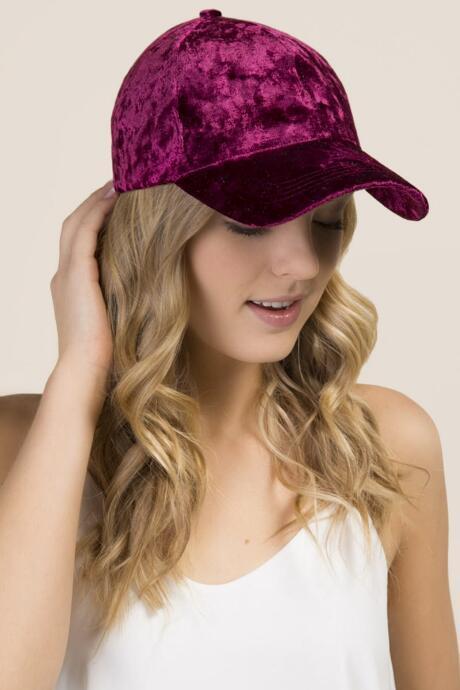 Francesca's Vanessa Crushed Velvet Baseball Cap - Burgundy