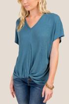 Francesca's Nina Confetti Knit Twist Tee - Dark Teal