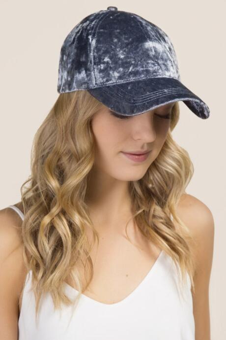 Francesca's Sabrina Crushed Velvet Baseball Cap - Gray