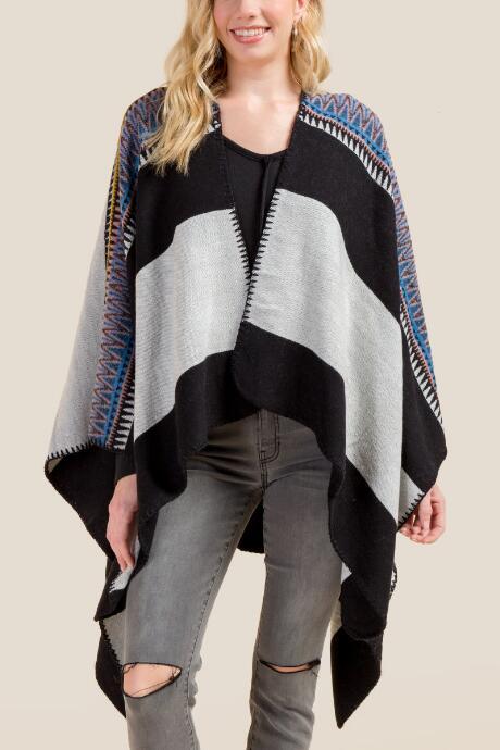 Francesca's Darcy Zig Zag Ruana - Black/white