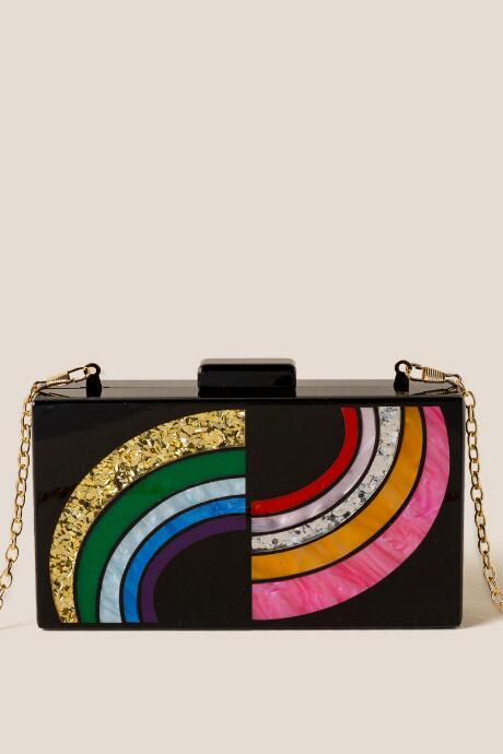 Francesca's Lauren Rainbow Hard Case Clutch - Black