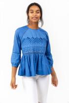 Francesca's Rhoda Crochet Peplum Blouse - Blue