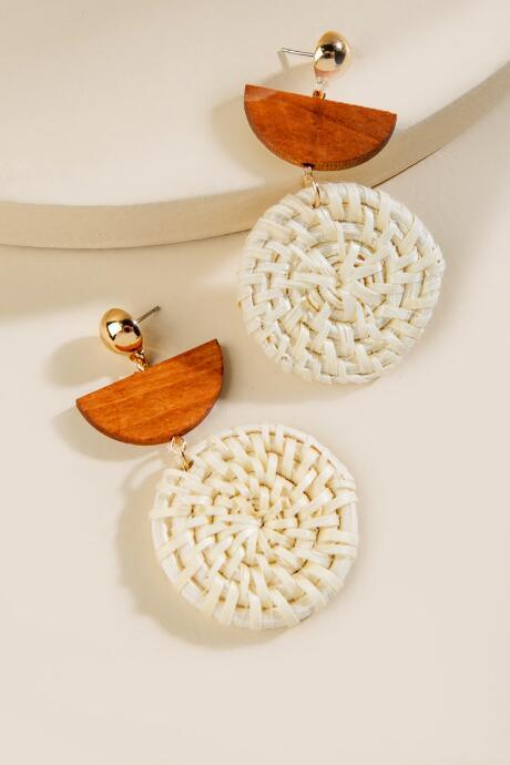 Francesca's Alice Wood Rattan Statement Earrings - Ivory