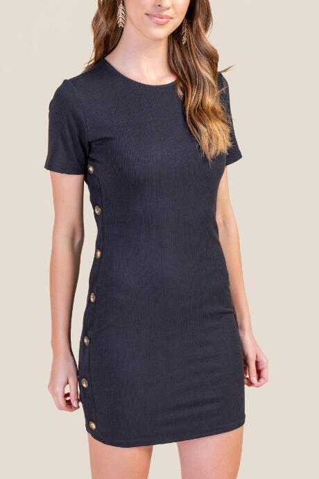 Francesca's Aria Side Button Shift Dress - Black