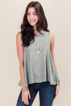 Blue Rain Ginnie Mineral Wash Open Cape Back Tank - Dark Olive