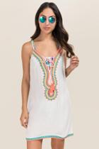 Francesca's Shayna Embroidered Tassel Tie Cover-up - White