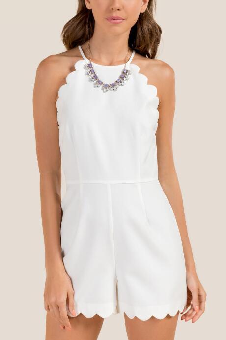Francesca Inchess Sierra High Neck Scallop Trim Romper - White