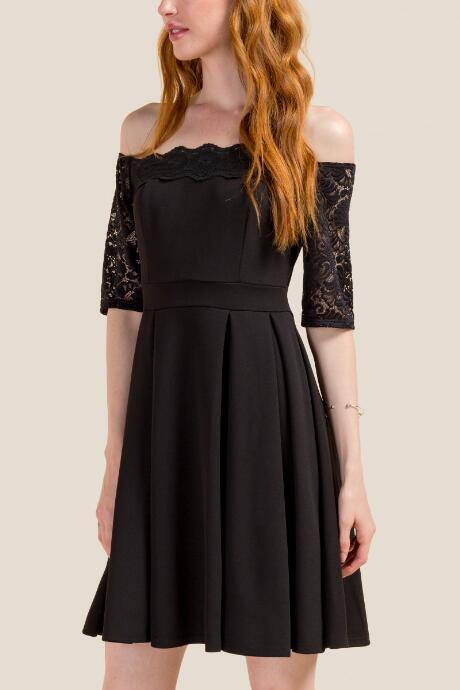 Francesca's Juliet Off Shoulder Lace Sleeve Dress - Black