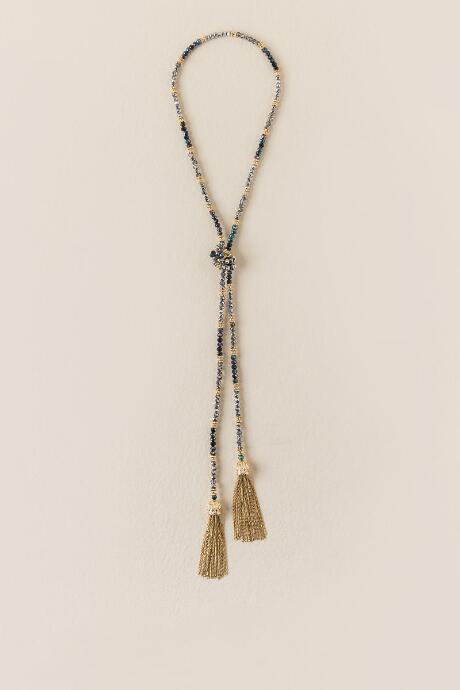 Francesca's Arielle Beaded Self Tie Necklace - Black