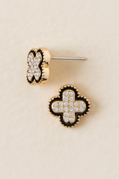 Francesca's Peli Pav Clover Stud Earring - Black