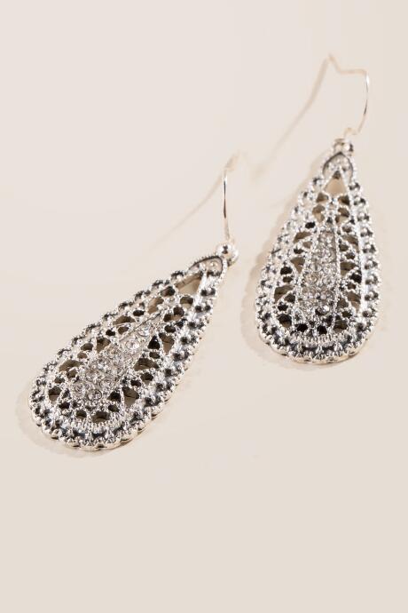 Francesca's Abbey Elongated Filigree Teardrop Earrings - Silver