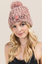 Francesca's Shashi Cat Face Pom Beanie - Rose