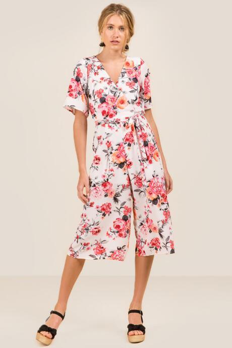 Francesca's Hannah Floral Jumpsuit - Ivory