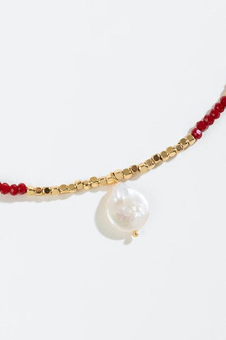 Francesca's Kaylie Beaded Freshwater Pearl Choker - Wine