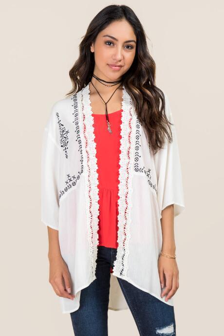 Blue Rain Colleen Embroidered Kimono - White