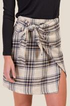Francesca's Tanya Plaid Side Tie Skirt - Ivory