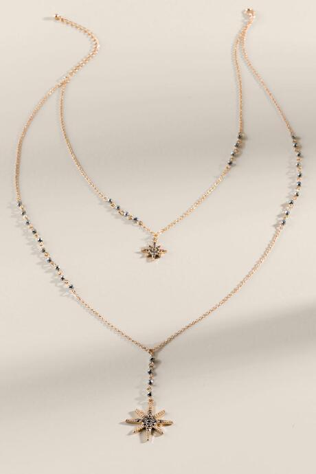 Francesca's Mackenzie Pav Starburst Layered Necklace - Hematite