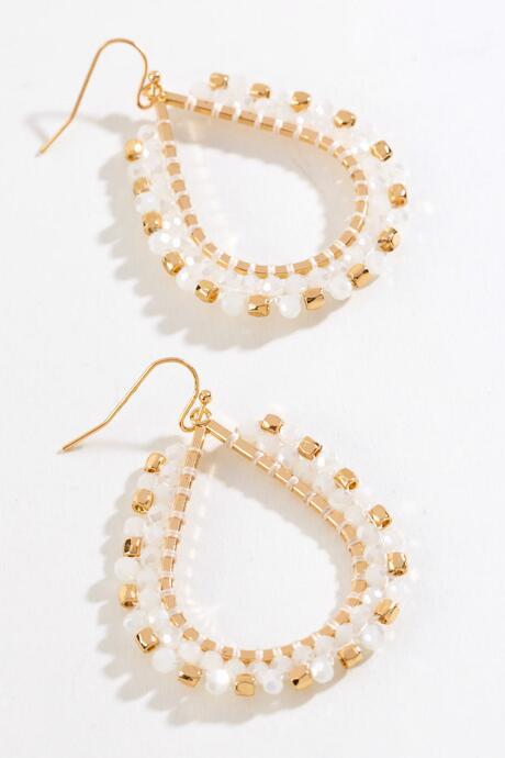 Francesca's Celine Beaded Teardrop Earrings - Ivory