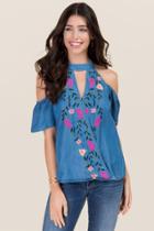 Blue Rain Raegan Gigi Cold Shoulder Floral Embroidered Top - Lite