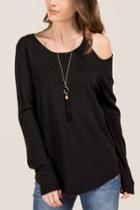 Francesca's Niecy Clavicle Cut Out Pullover Sweater - Black