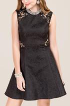 Francesca's Alanis Crochet Shoulder Fit And Flare Dress - Black