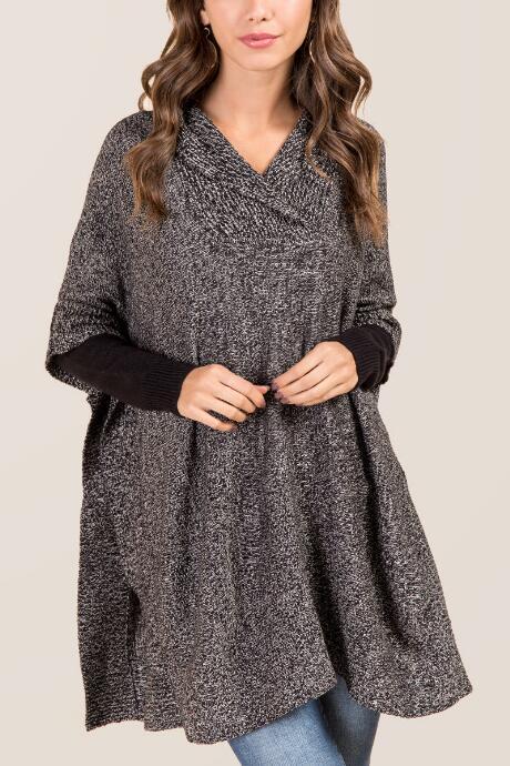 Francesca's Tatiana V-neck Poncho - Black