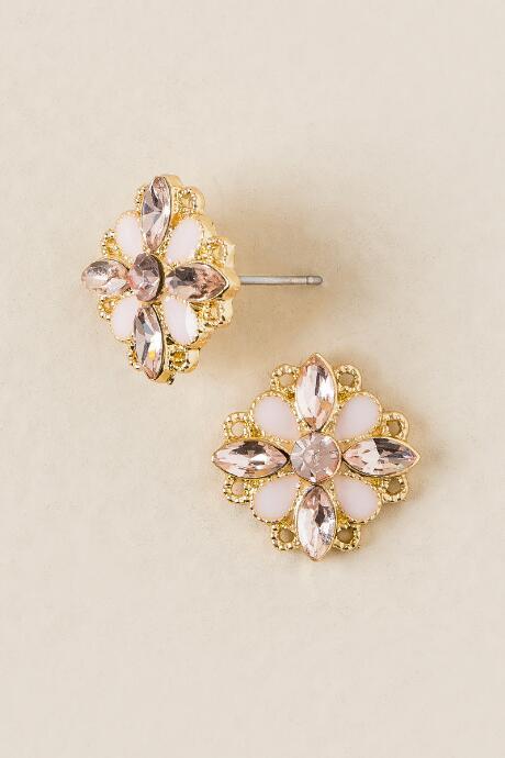Francesca's Mallory Flower Stone Stud Earring - Blush