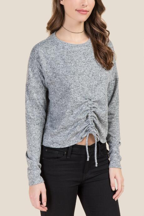 Francesca's Sabrina Cinch Front Long Sleeve Top - Heather Gray