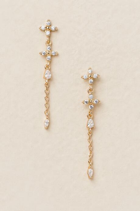 Francesca's Cross Cubic Zirconia Chain Drop Earring - Crystal